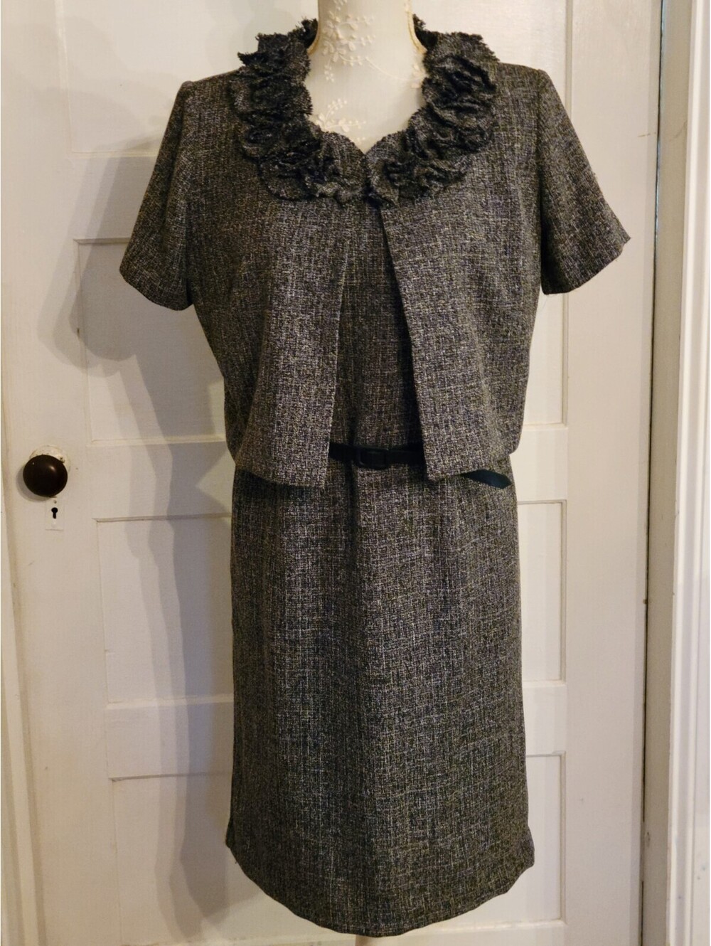 Danny & Nicole Navy/White Tweed Women's Dress W/belt & Blazer Set 10P